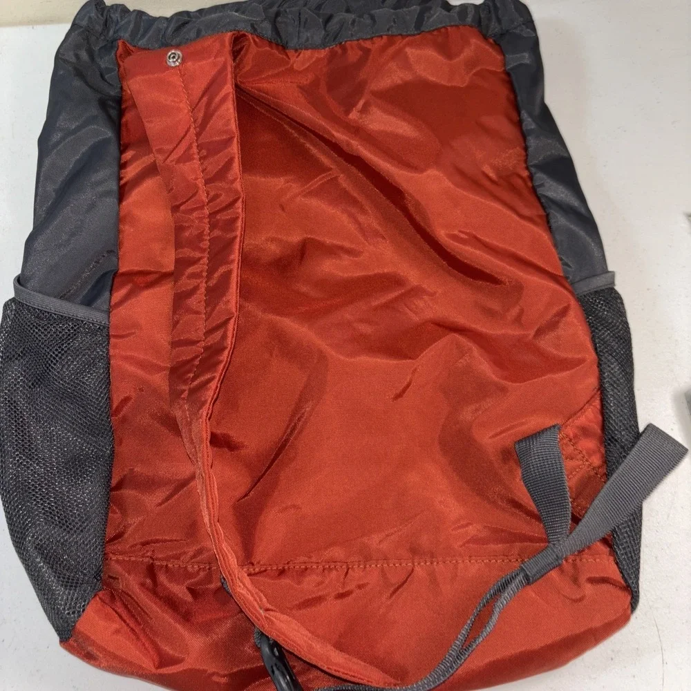 Lands End Packable Drawstring Backpack Or Cinch Big Orange Gray One Shoulder Adj